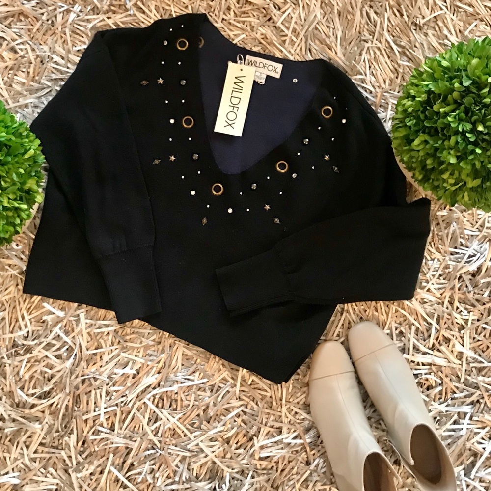 🐘Wildfox studded v-neck sweater size S
